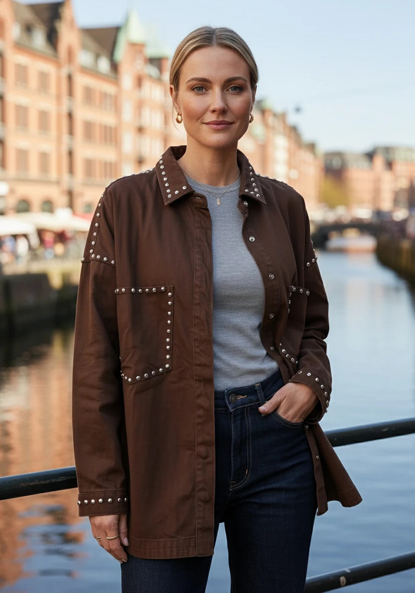 Jeans Bluse Studs - chocolate