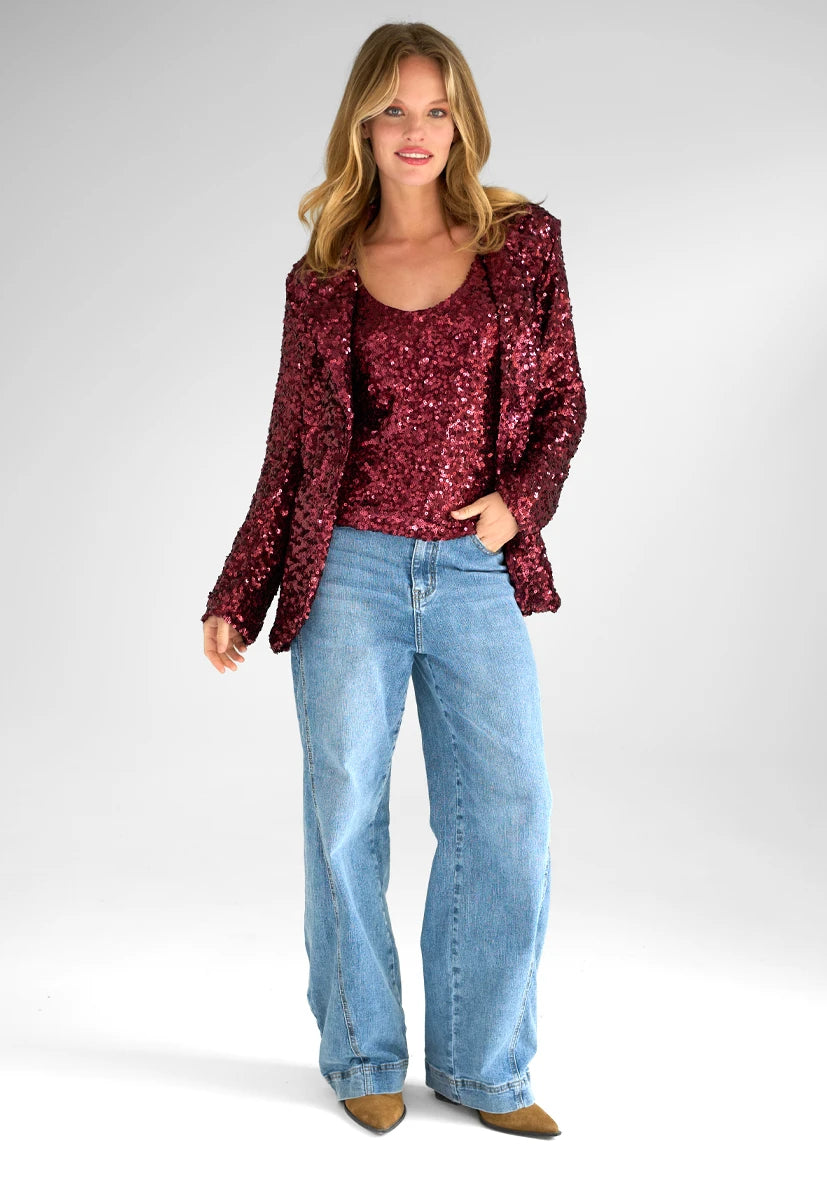 Bordeaux Sequin Blazer - burgundy