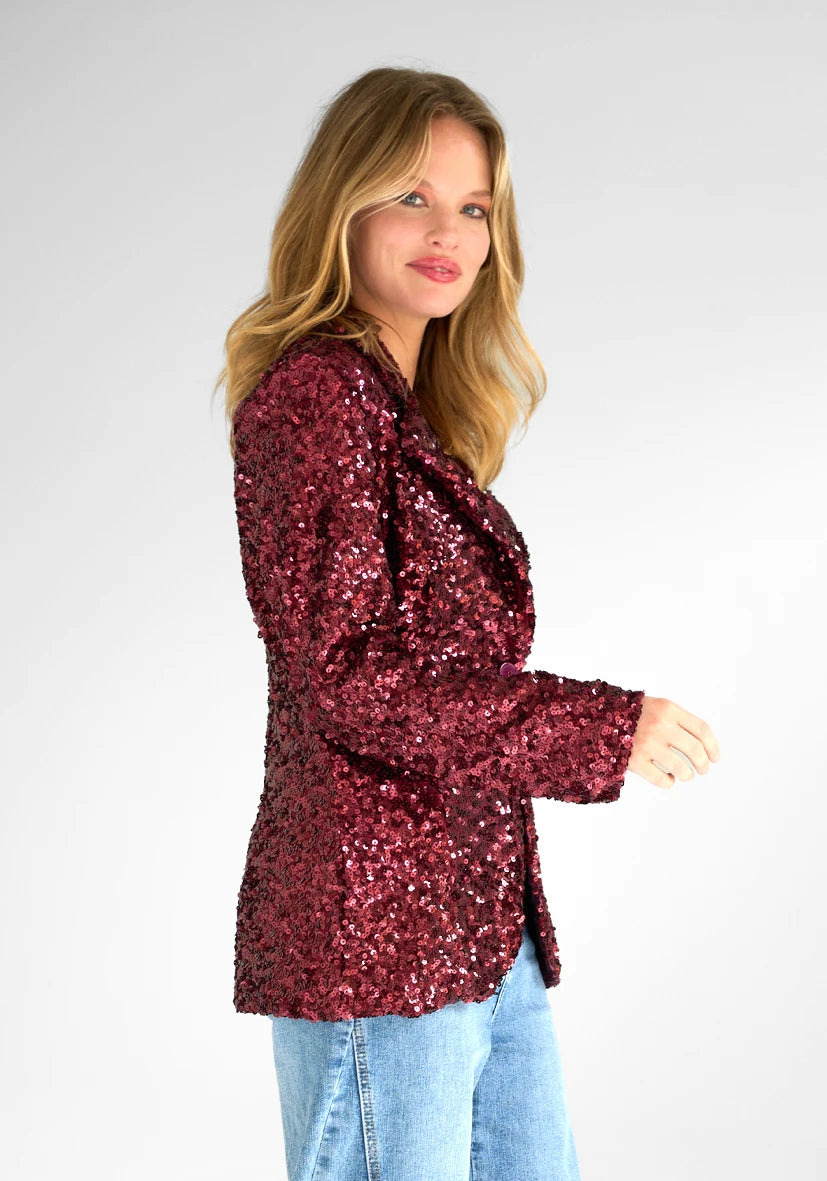 Bordeaux Sequin Blazer - burgundy
