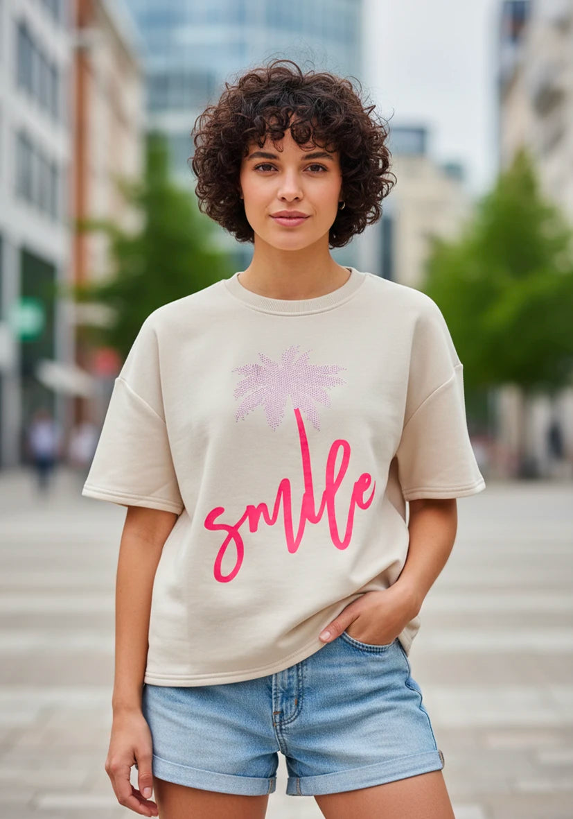 Sweater Shortsleeve Palm Smile - creme