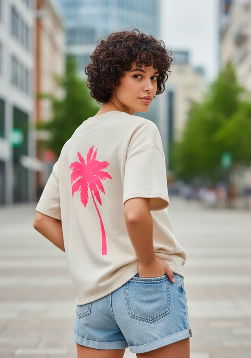 Sweater Shortsleeve Palm Smile - creme