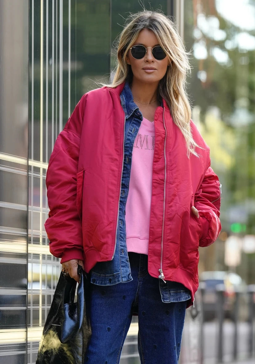 Oversize Bomberjacke wattiert - rot