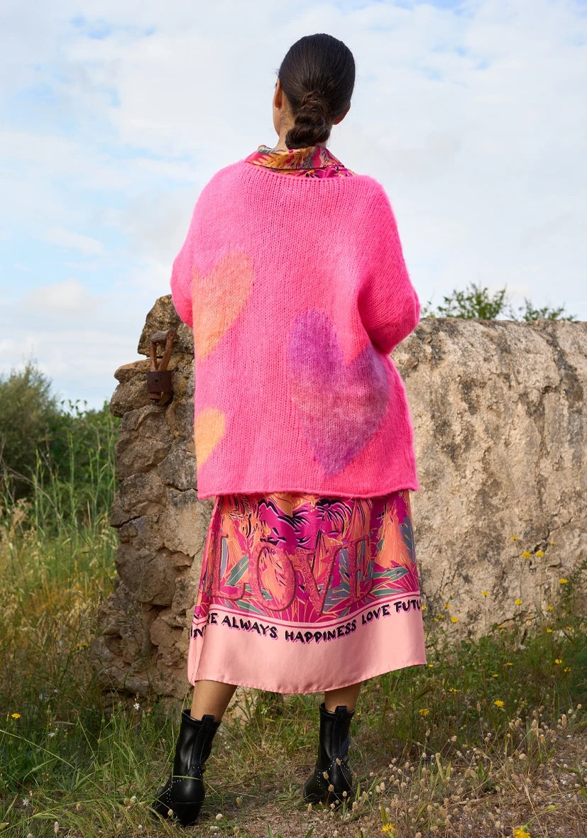 V-Neck Pullover Hearts multicolor - neonpink
