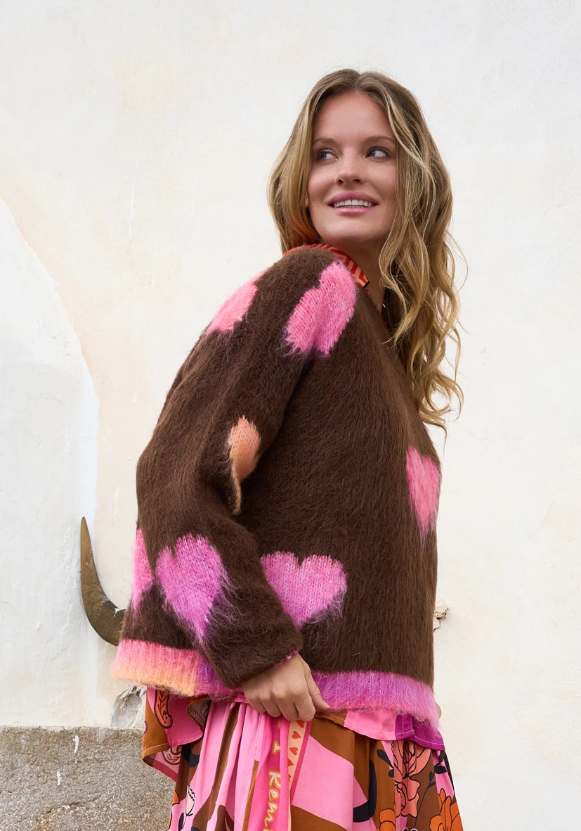 Pullover Hearts allover - braun