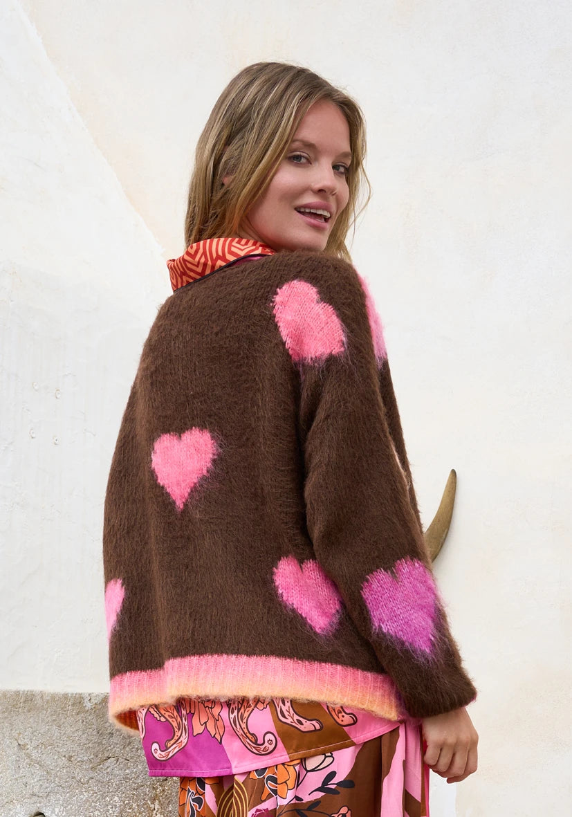 Pullover Hearts allover - braun