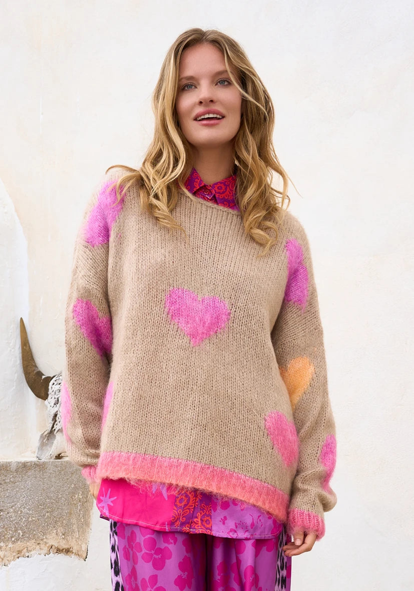 Pullover Hearts allover - sand