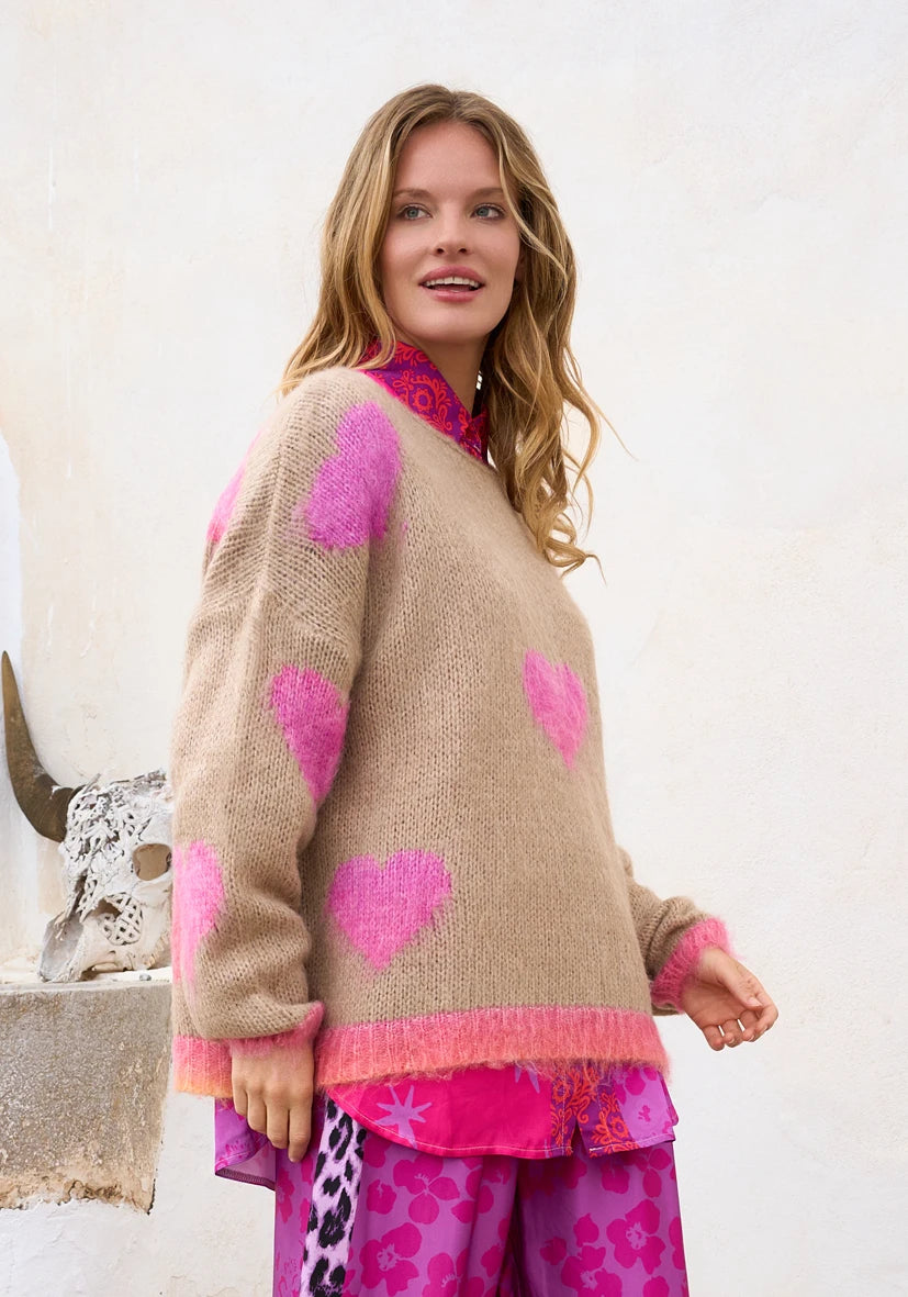 Pullover Hearts allover - sand