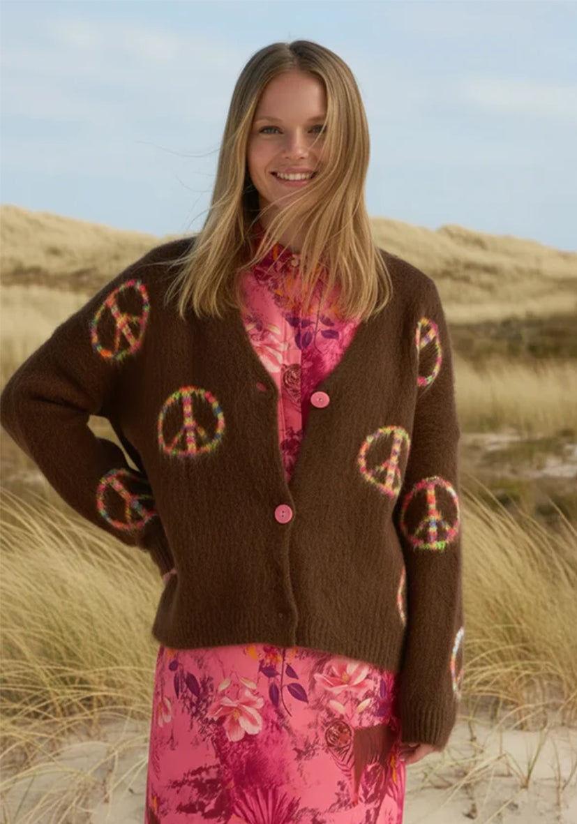 Cardigan Peace allover - chocolate