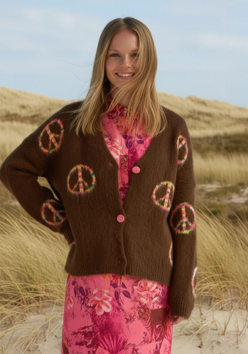 Cardigan Peace allover - chocolate