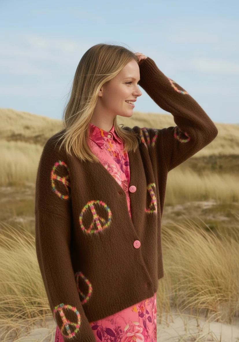 Cardigan Peace allover - chocolate