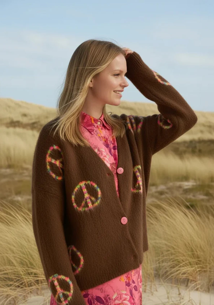 Cardigan Peace allover - chocolate