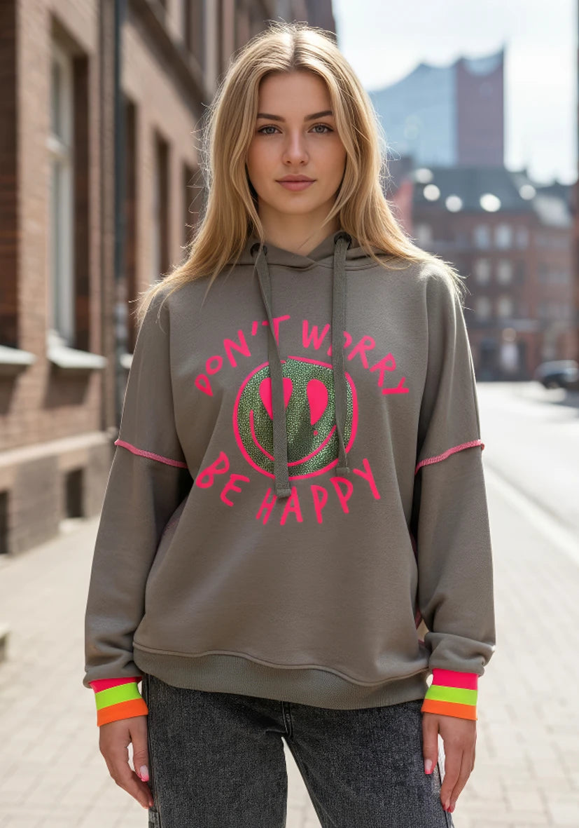 Hoodie don't worry be happy - oliv