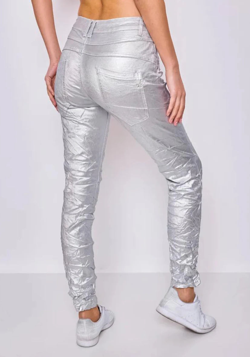 Jeans Skinny Metallic Silber