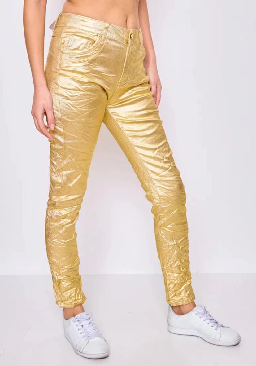 Jeans Skinny Metallic Gold
