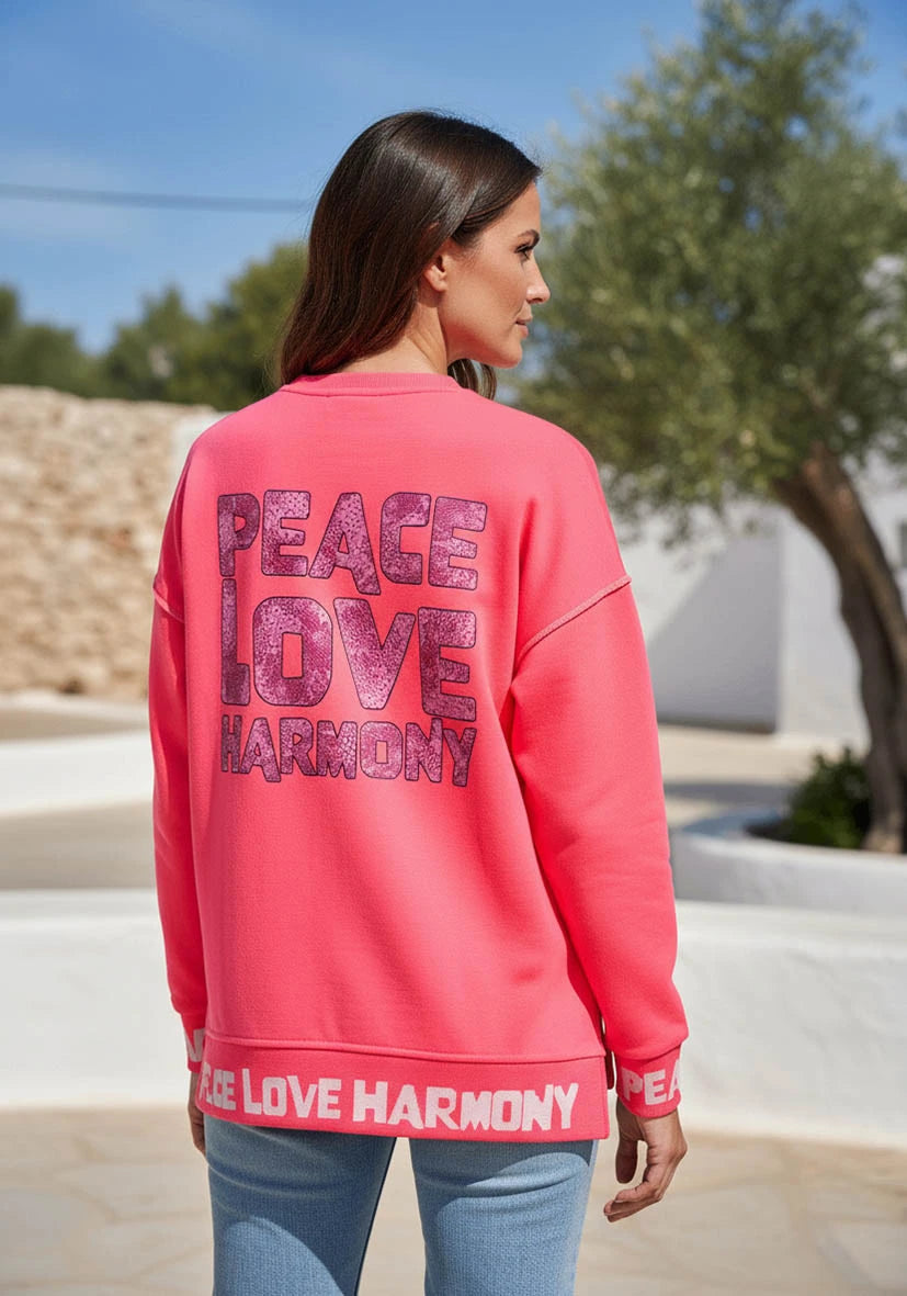 Roundneck Peace Love Harmony - neonpink