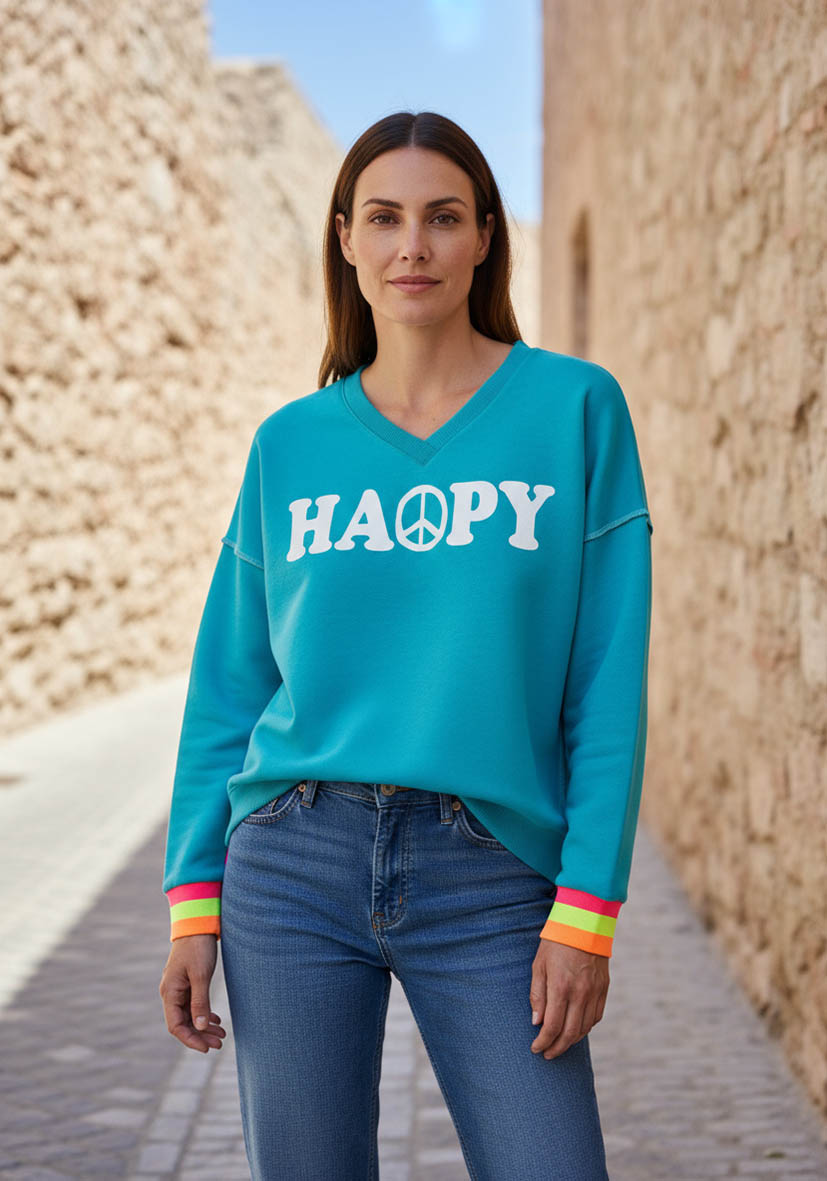 V-Neck Happy Peace - türkis