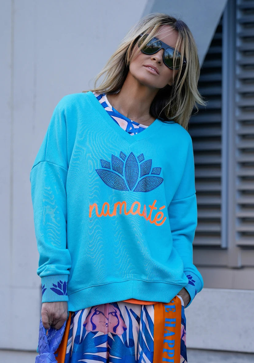V-Neck Namasté Strass - türkis