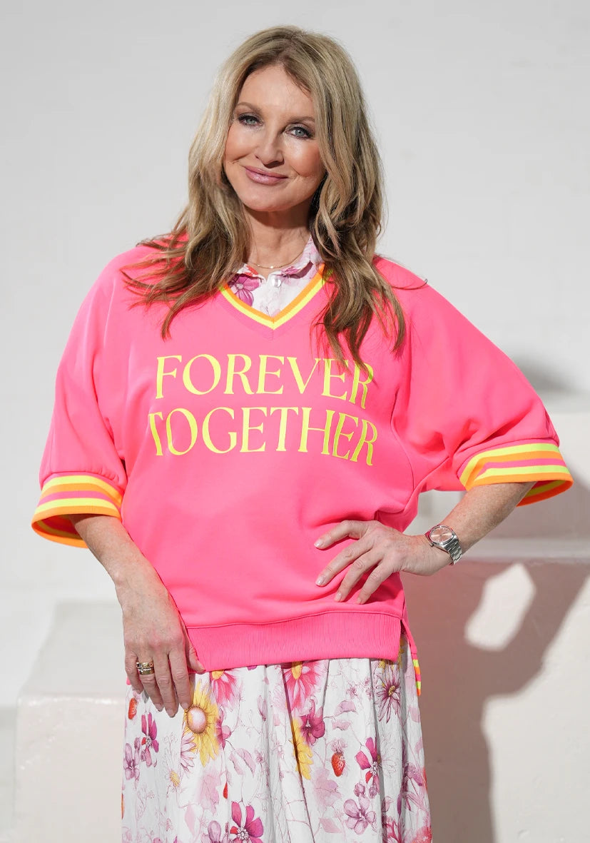 Shortsleeve Sweater Forever together - neonpink