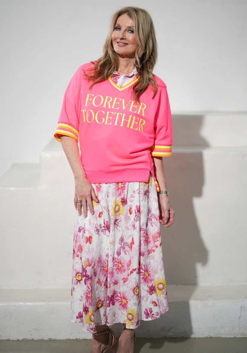Shortsleeve Sweater Forever together - neonpink