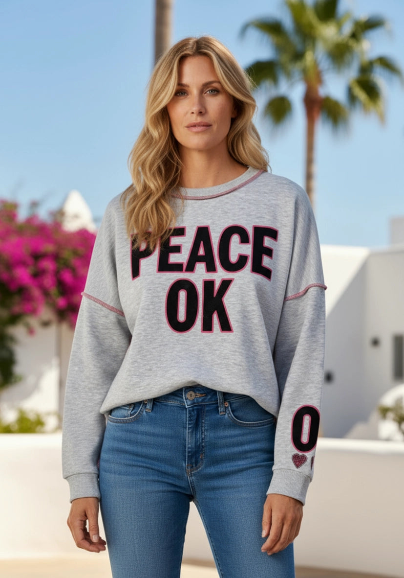 Roundneck Peace Ok - hellgrau