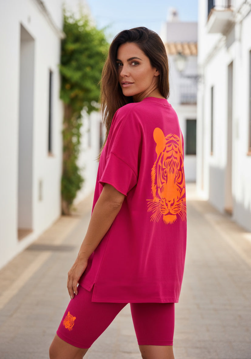 V-Neck Long Take It Easy Tiger - pink