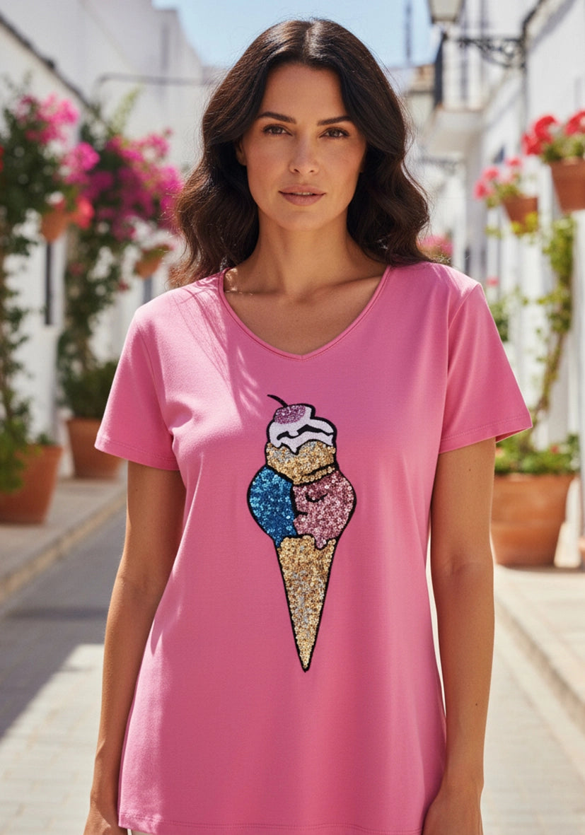 T-Shirt V-Neck Ice Cream - flashrose