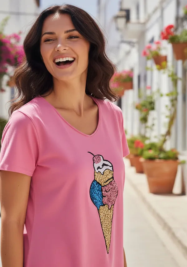 T-Shirt V-Neck Ice Cream - flashrose