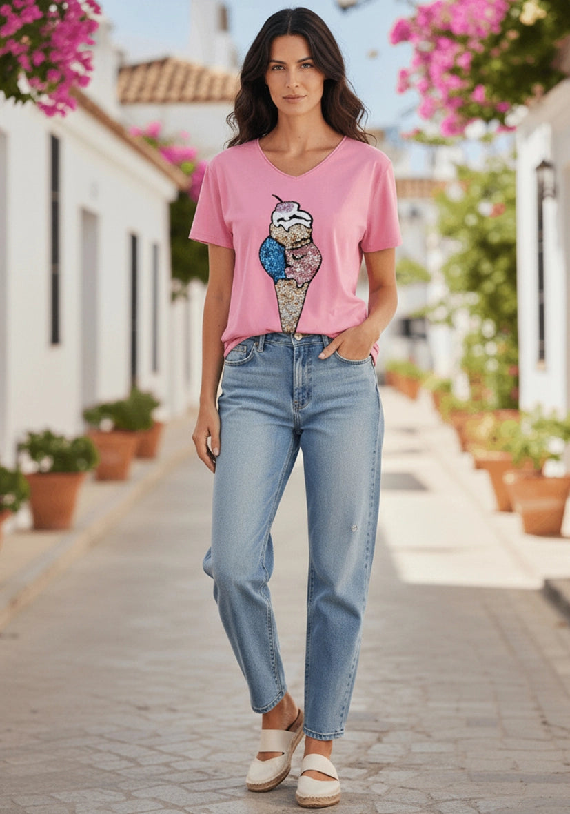 T-Shirt V-Neck Ice Cream - flashrose