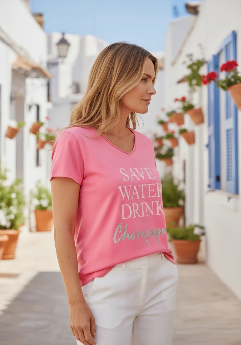 T-Shirt V-Neck Save water drink champagne - flashrose
