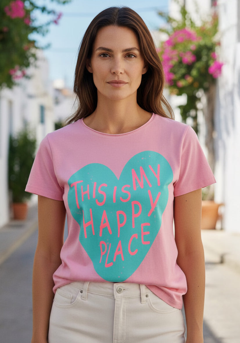 T-Shirt  Roundneck This is my happy place - rosa