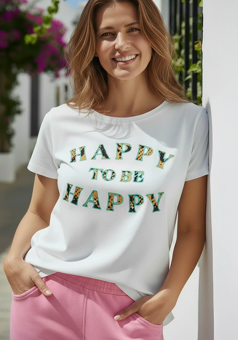 T-Shirt Roundneck Happy to be happy - white