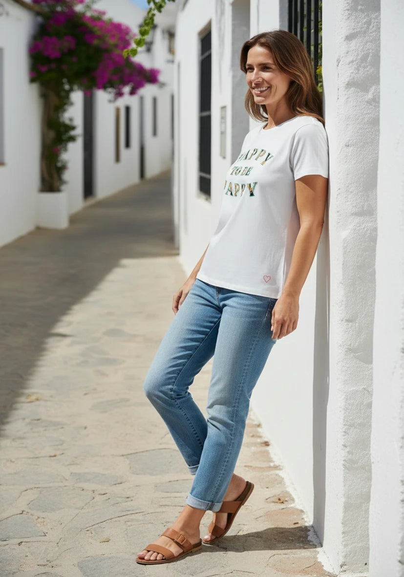 T-Shirt Roundneck Happy to be happy - white