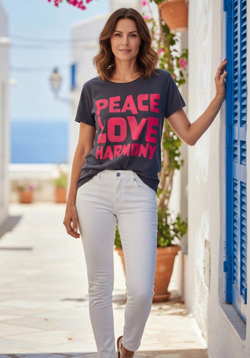 T-Shirt Roundneck Peace Love Harmony - anthrazit
