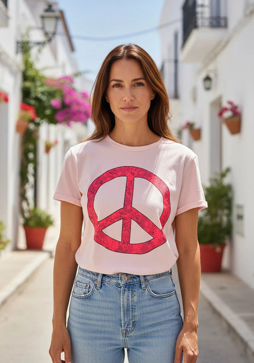 T-Shirt V-Neck Heart - rosa