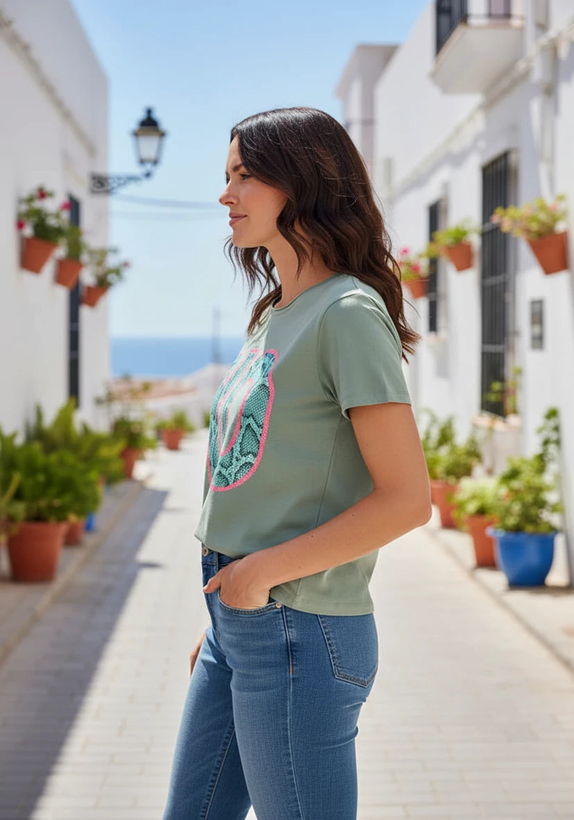 T-Shirt Roundneck XO Snake - almond