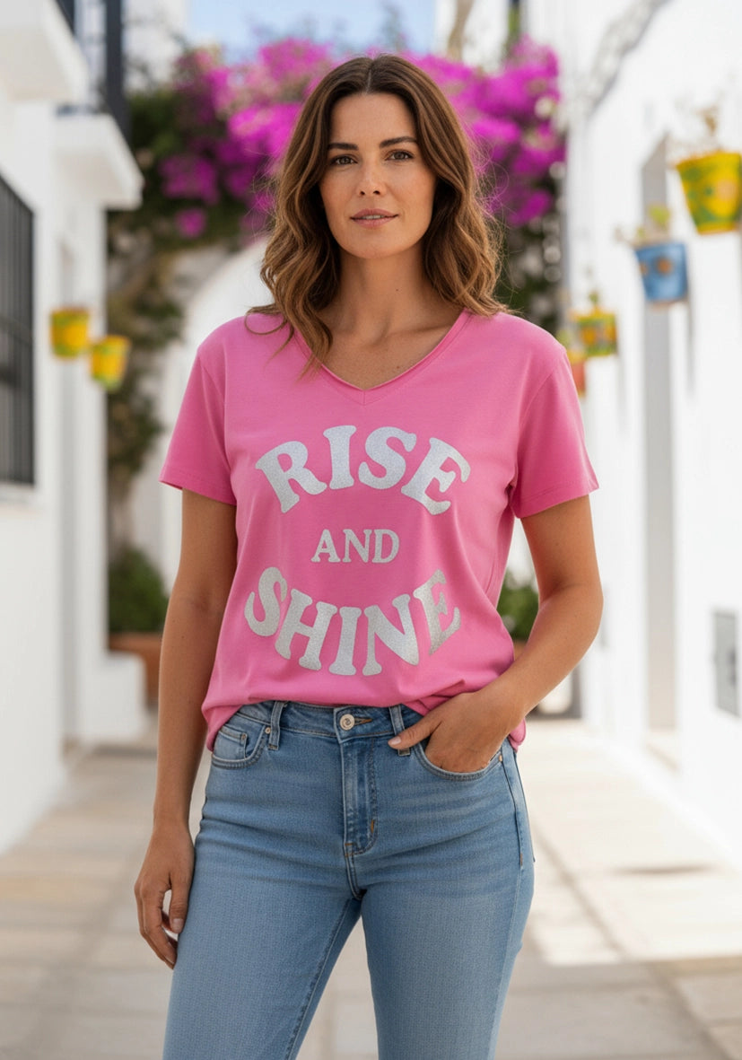 T-Shirt V-Neck Rise and Shine - flashrose