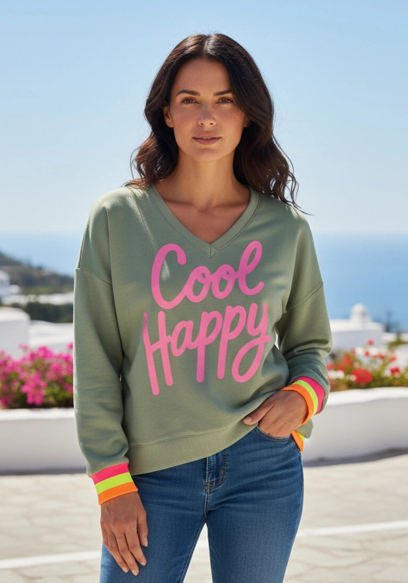 V-Neck Cool Happy - olive