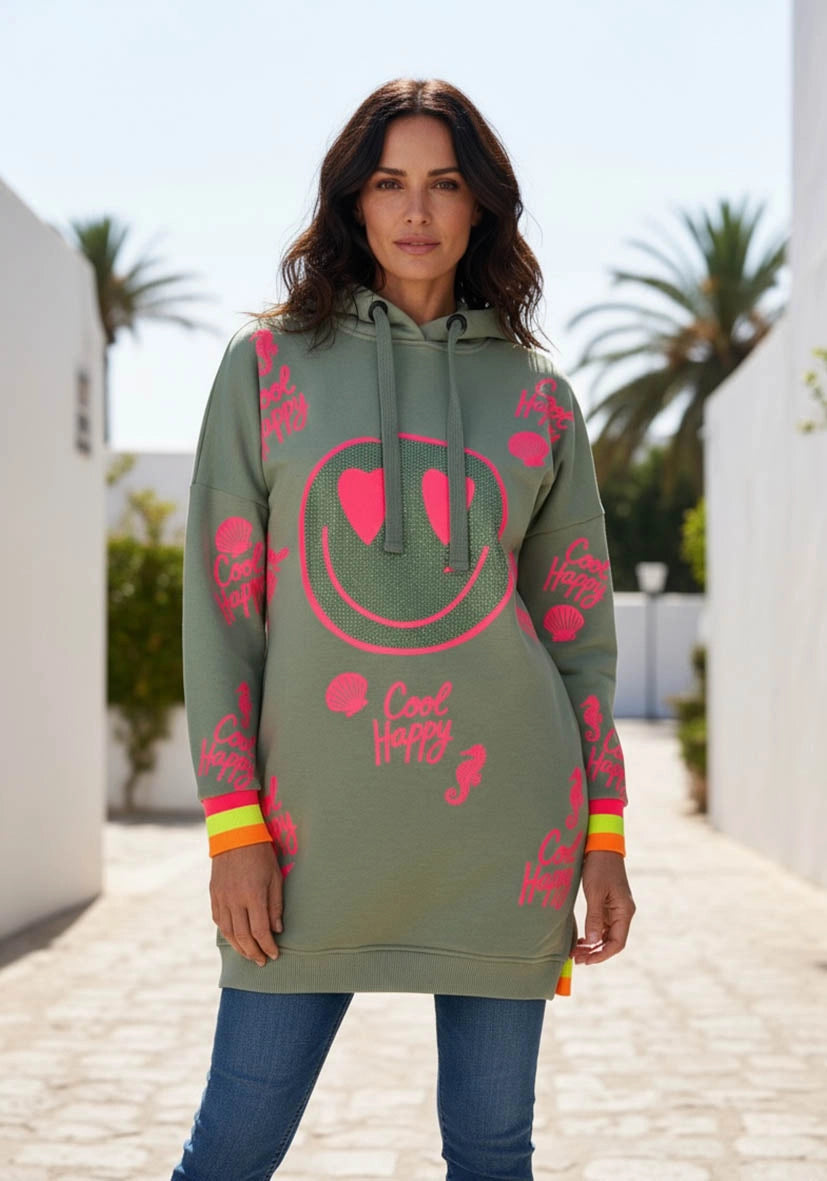 Long Hoodie Heartface Love - almond