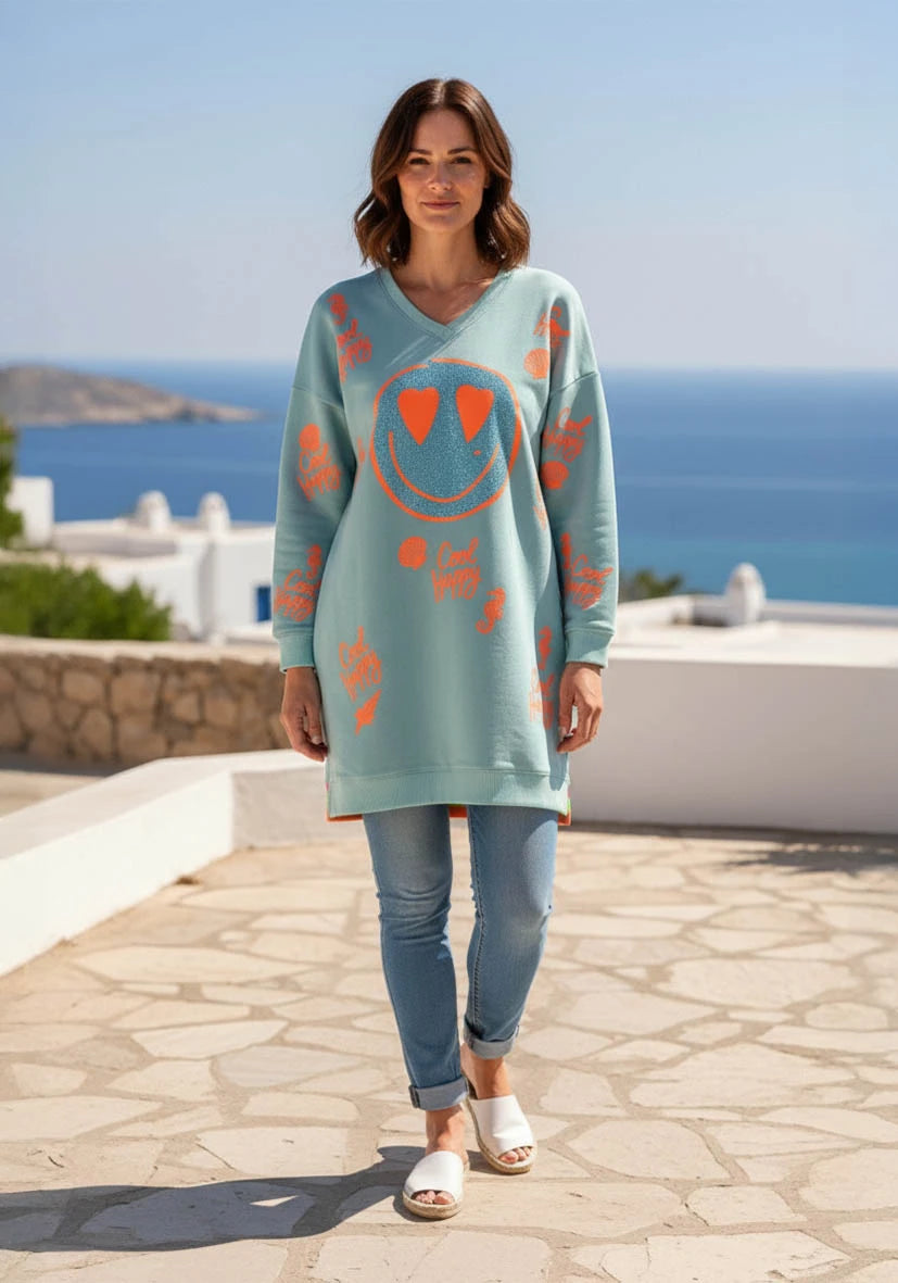 Long V-Neck Heartface Cool - hellblau