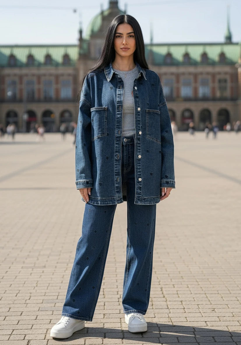 Jeans Bluse Hearts - blue