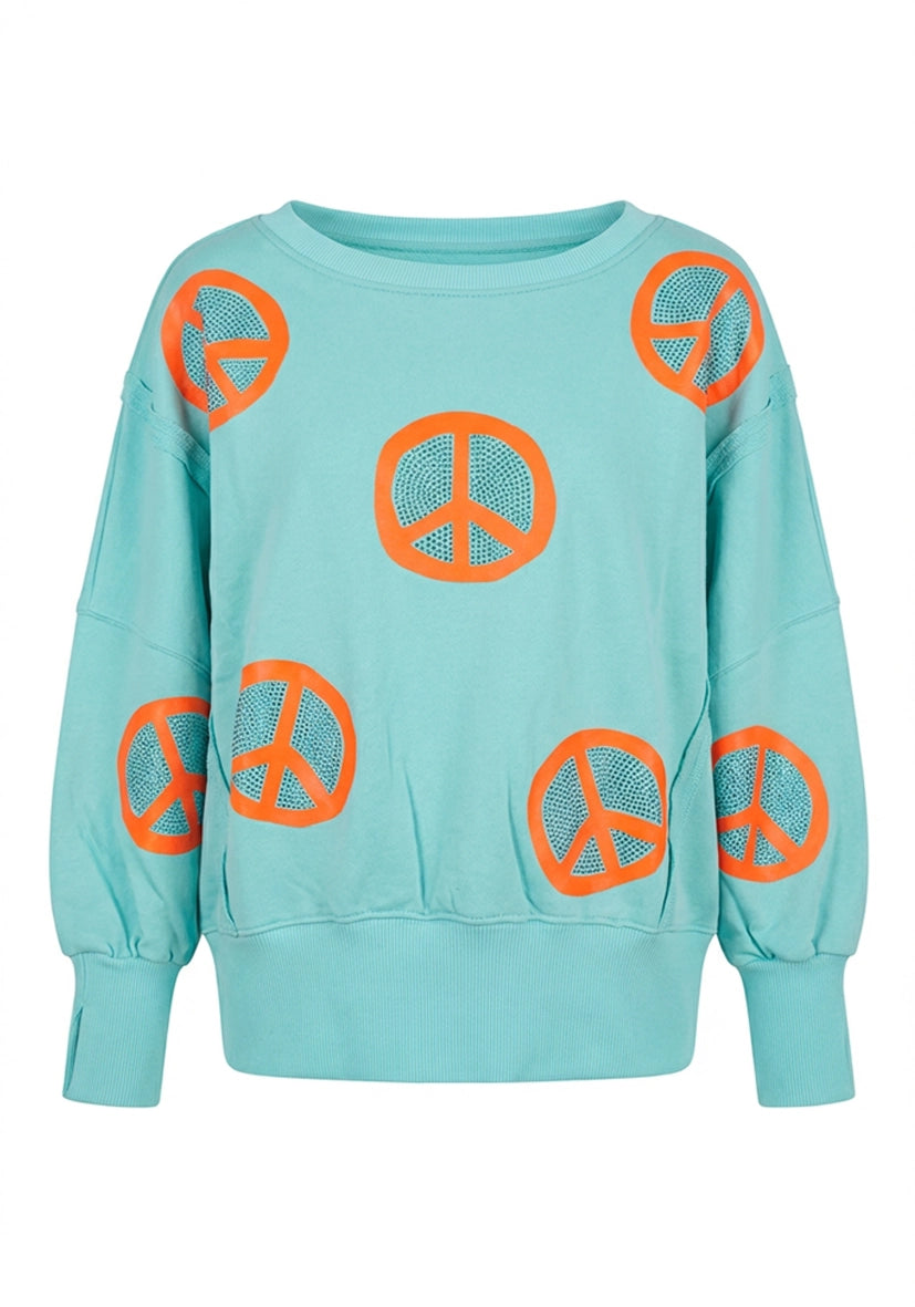 Roundneck Wide Peace Strass - türkis