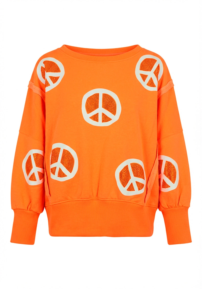 Roundneck Wide Peace Strass - neonorange