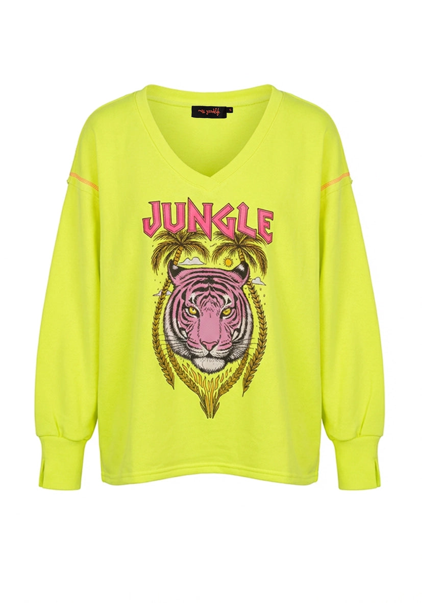 Flowing Deep V-Neck Jungle Tiger - neongelb