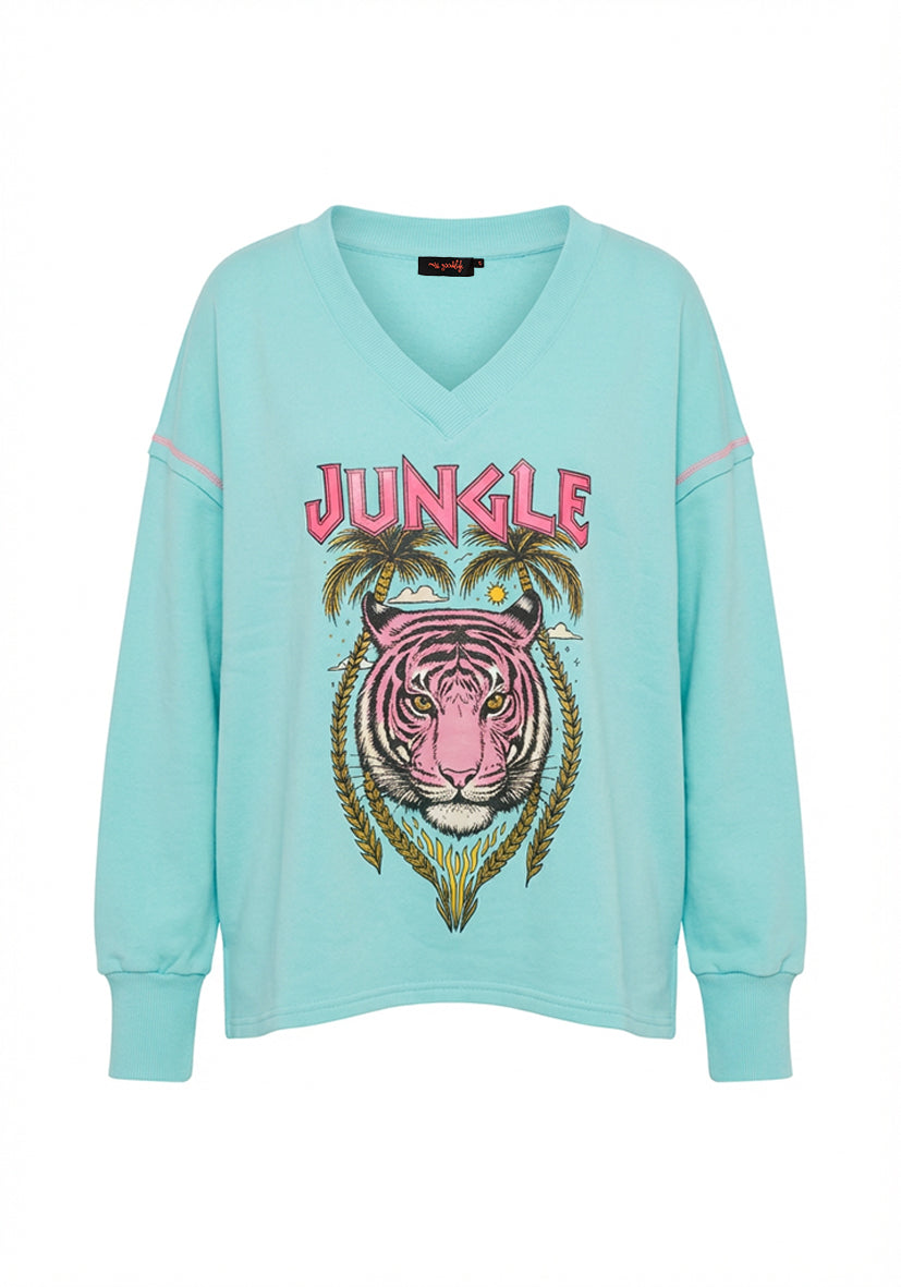 Flowing Deep V-Neck Jungle Tiger - türkis