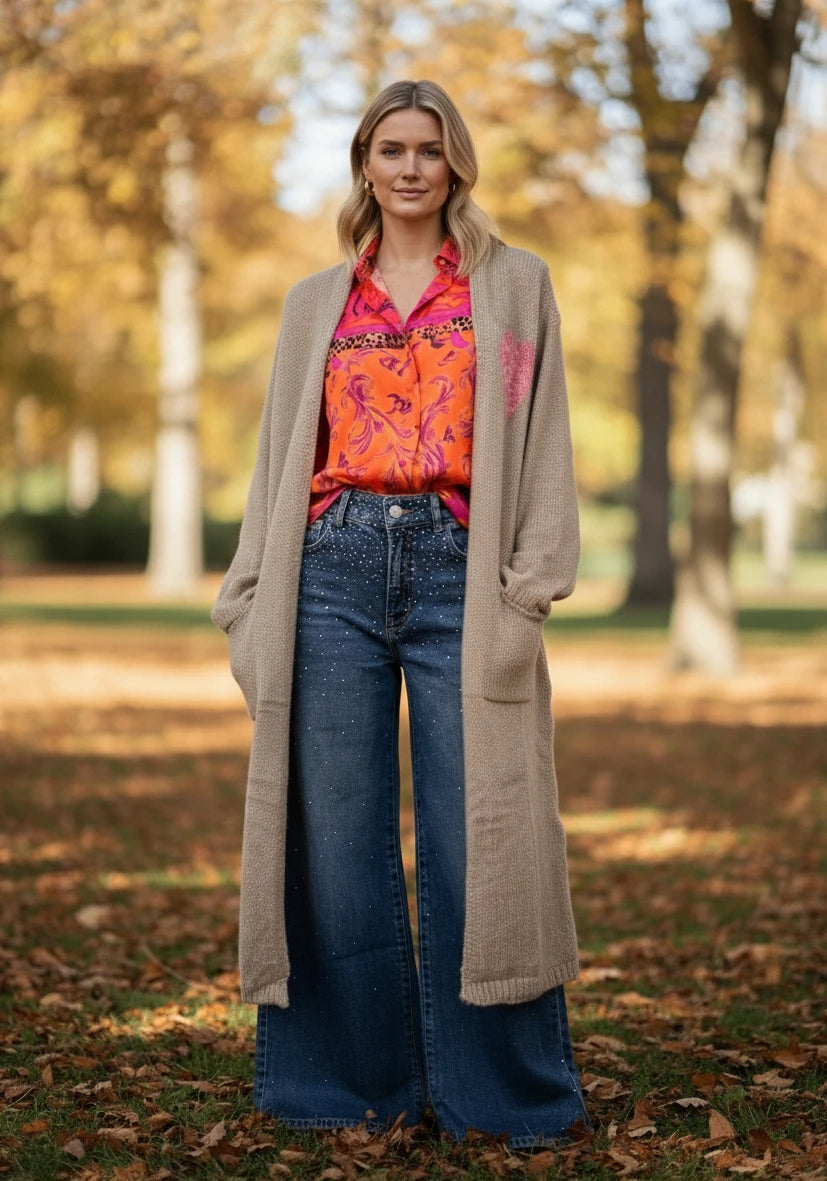 Long Cardigan multicolor Heart - sand