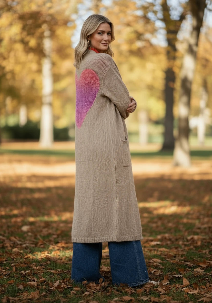 Long Cardigan multicolor Heart - sand