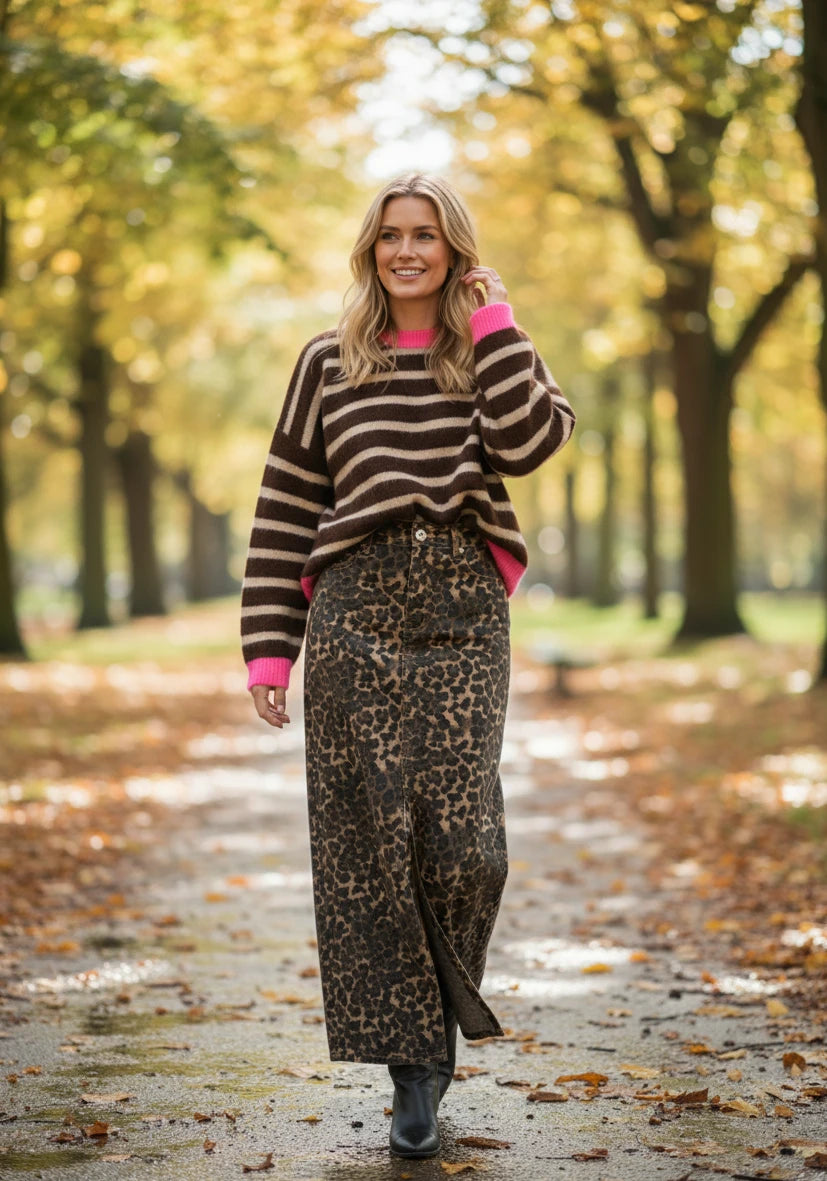 Knit Sweater Stripes - chocolate