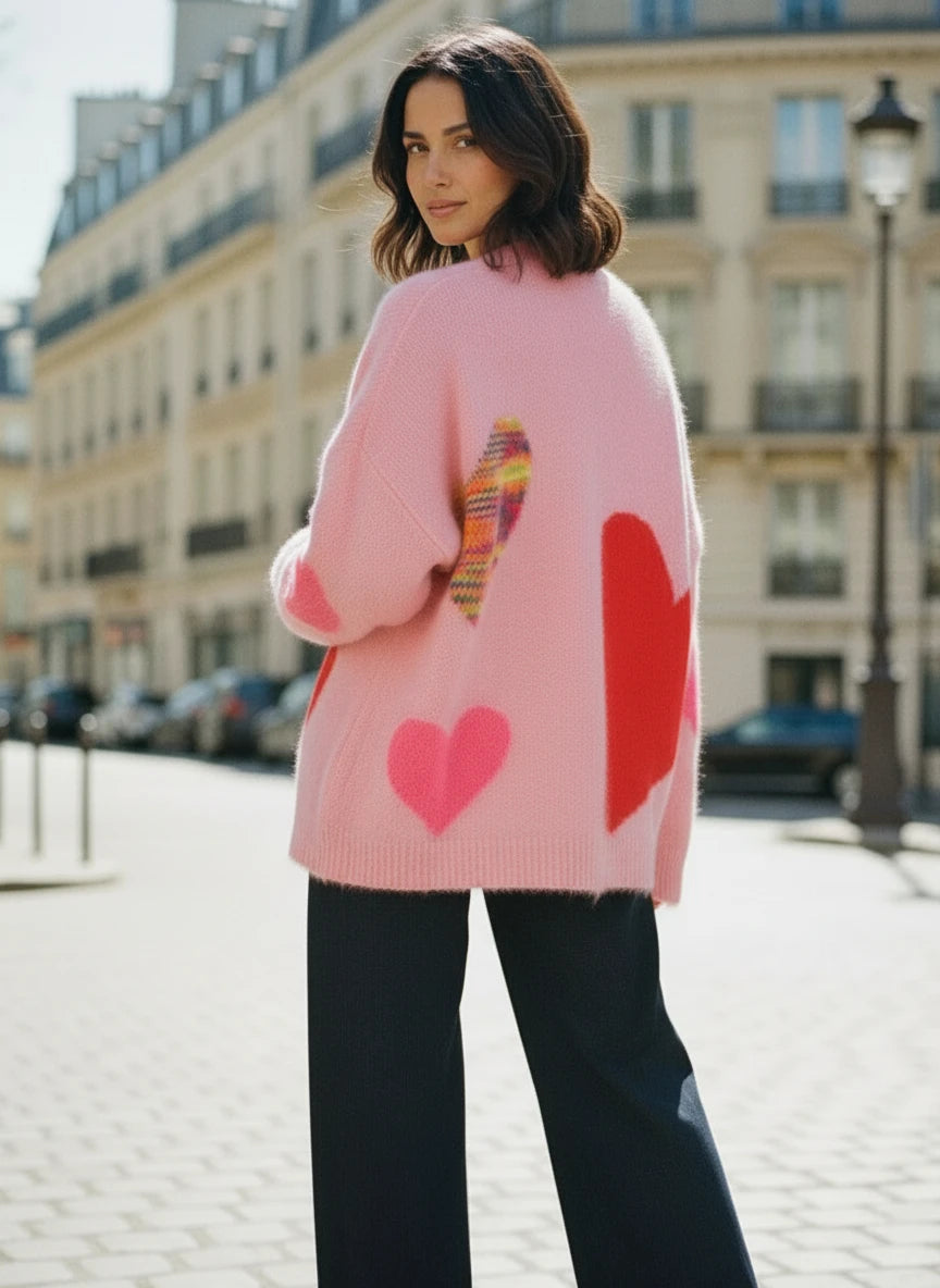 Cardigan V-Neck Hearts - dust rose