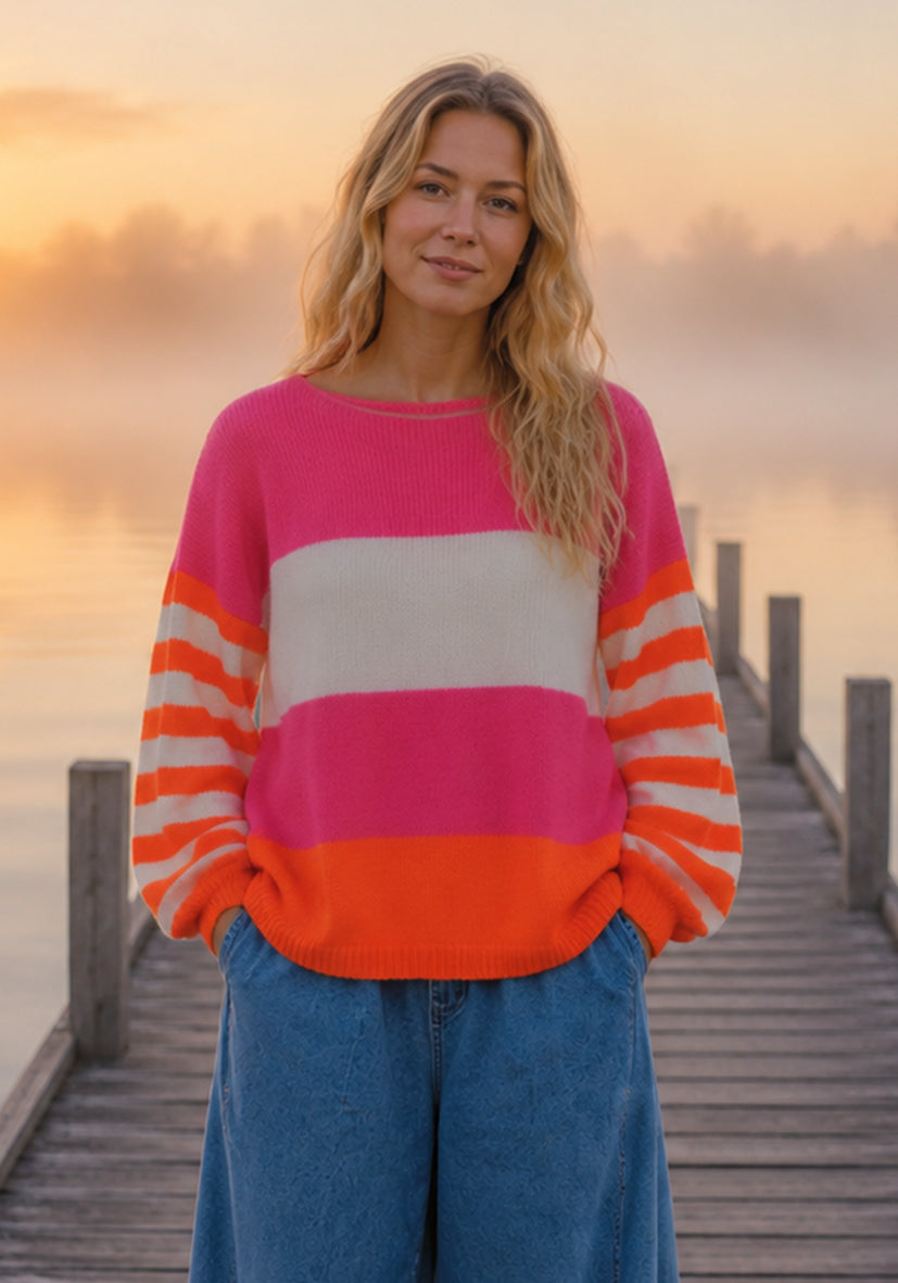 Knit Sweater Striped Sleeves
