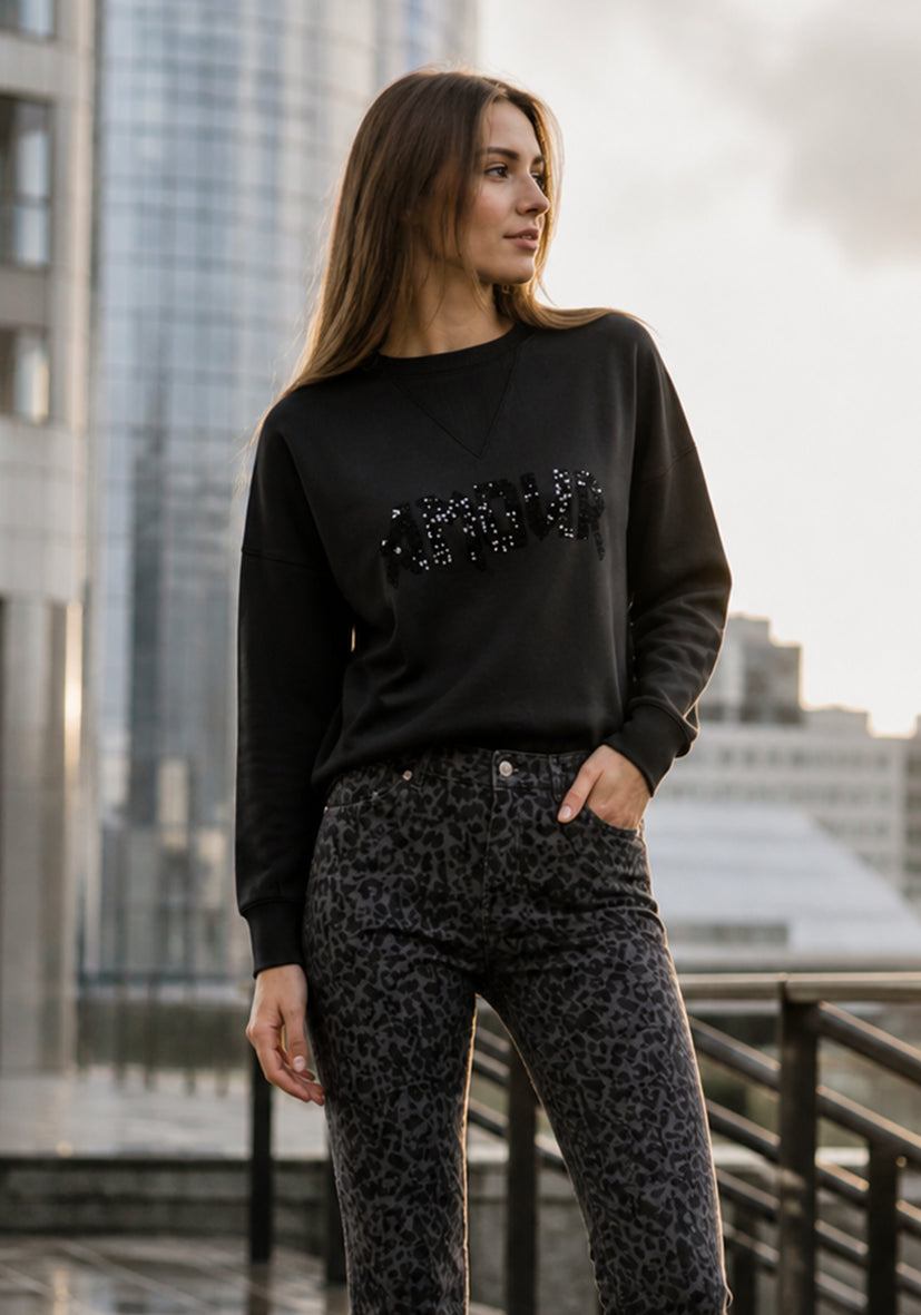 Roundneck Sparkling Amour  - schwarz